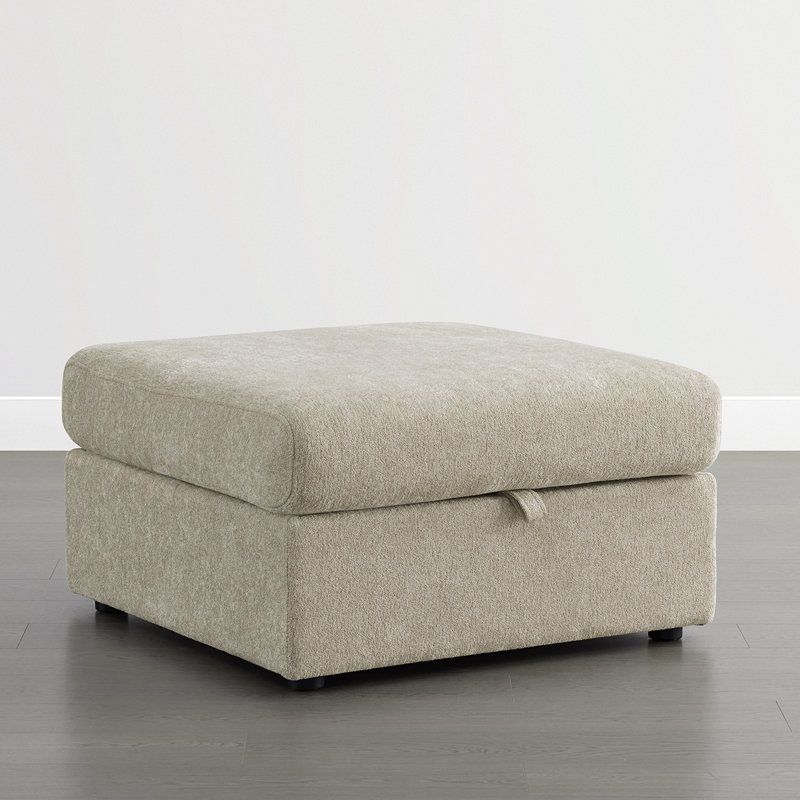 Elysion 33.8"W Overstuffed Feather-Blend Storage Ottoman, Taupe