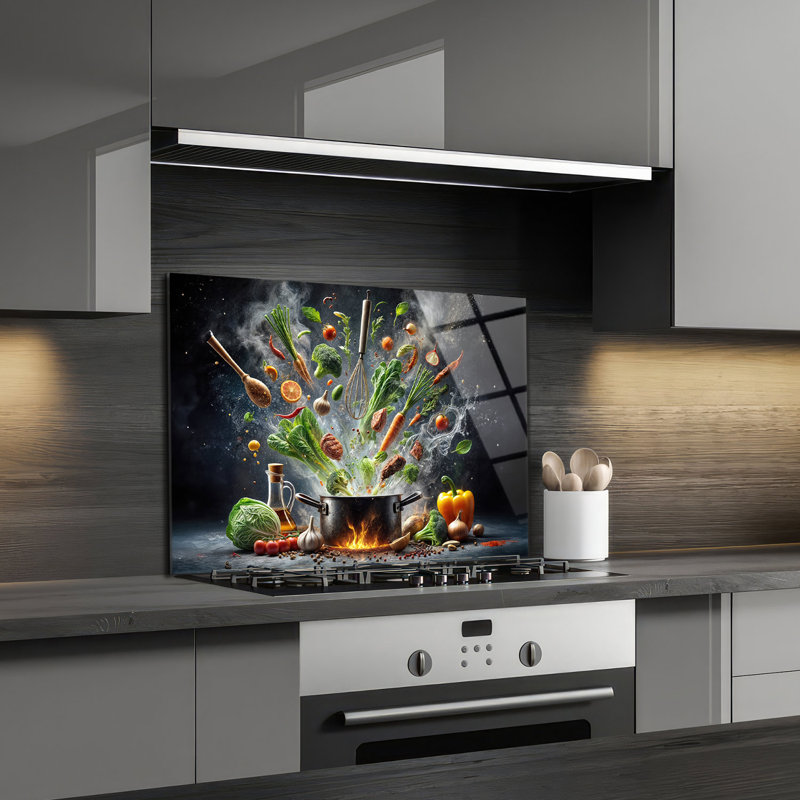 Dosseret en verre trempé Flavour Explosion - Décoration murale de cuisine, H 36,5 po x l 36,5 po