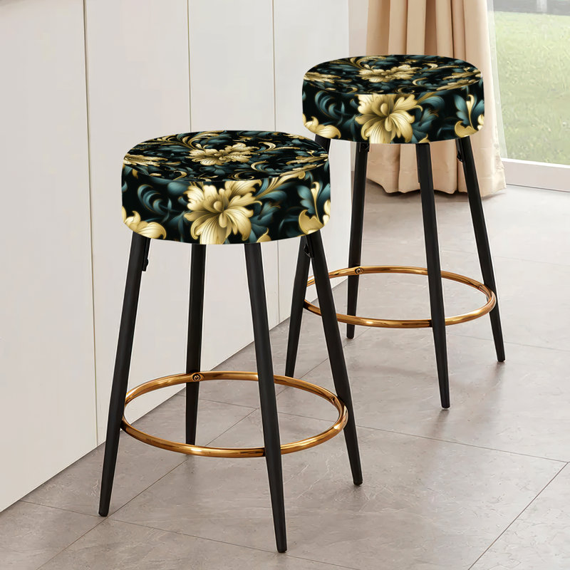 Or et vert Luxury Damask Symphony - Ensemble de 2 tabourets de bar en damas