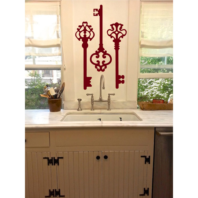Décalcomanie murale clés squelettes, H 22 po x l 21 po x P 0,01 po, Bourgogne