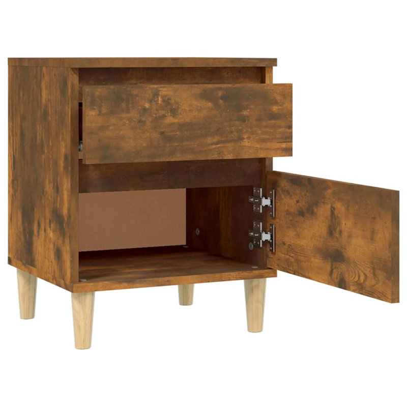 Elias 40cm W Solid + Manufactured Wood Bedside Table, Smoked Oak