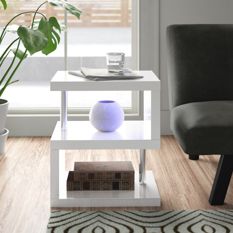 Algrange Floor Shelf End Table, White