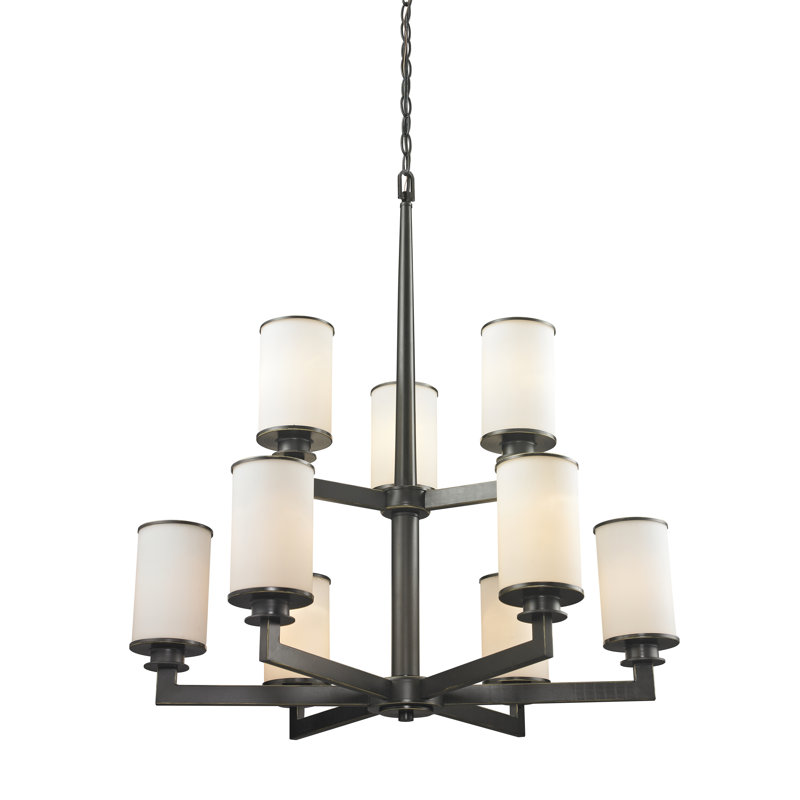 Lustre 9 lumières à abat-jour Attah, Vieux bronze
