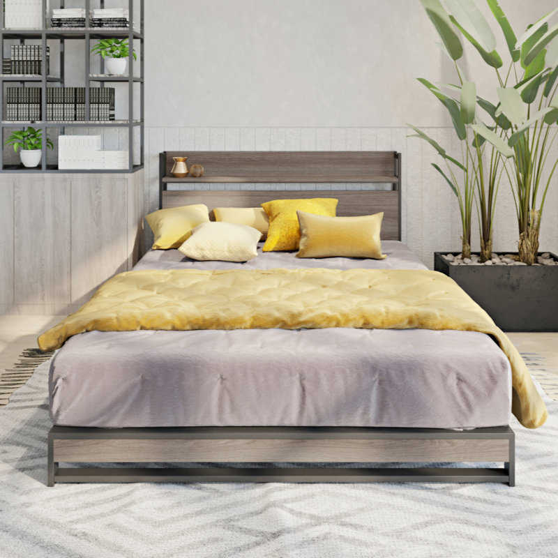 Grafton Queen Size Platform Bed,In Metal And Wood