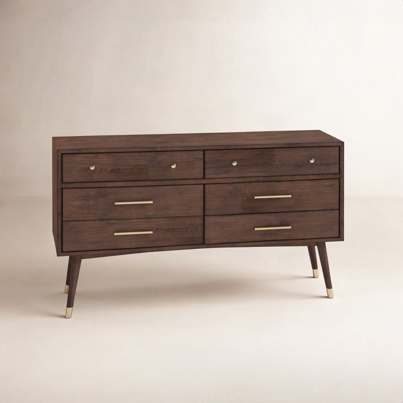 Samuel 56'' W 6 - Drawer Dresser, Walnut/Brass
