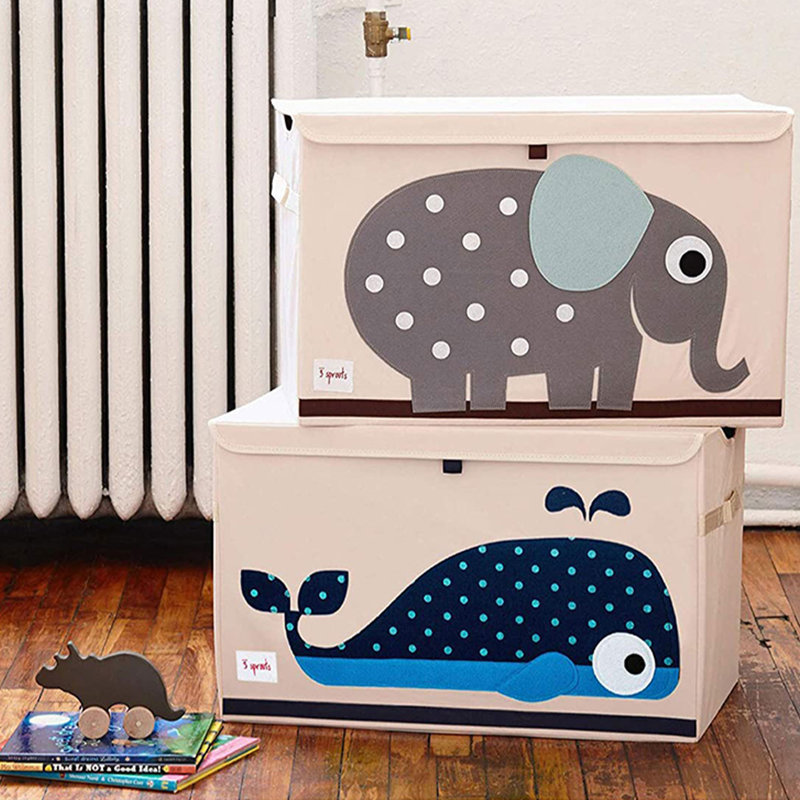 Tan and Blue Whale Polyester Kids Toy Chest
