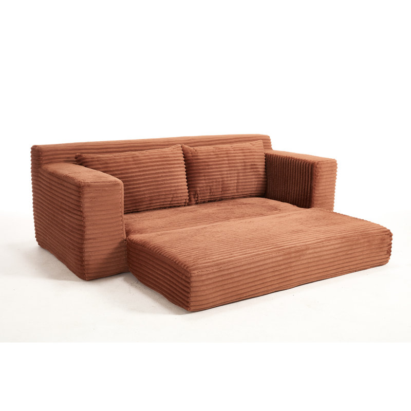Orange à 2 places avec fonction convertible, structure en acier, mousse à mémoire de forme, revêtement en velours côtelé, sans assemblage pour chambre à coucher dans une petite structure renforcée et 1 conception, zéro