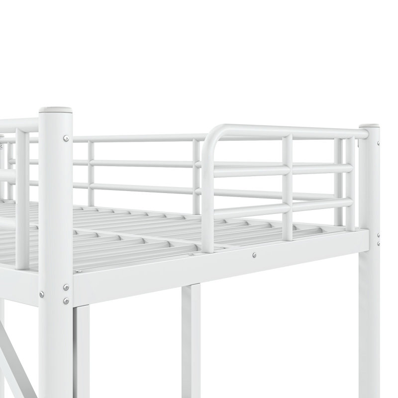 Lit mezzanine simple en métal de taille XL, lit mezzanine avec échelle facile à monter et garde-corps, blanc