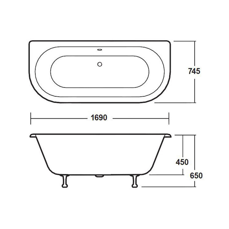 Kenton 1700mm x 750mm Soaking Acrylic Bathtub