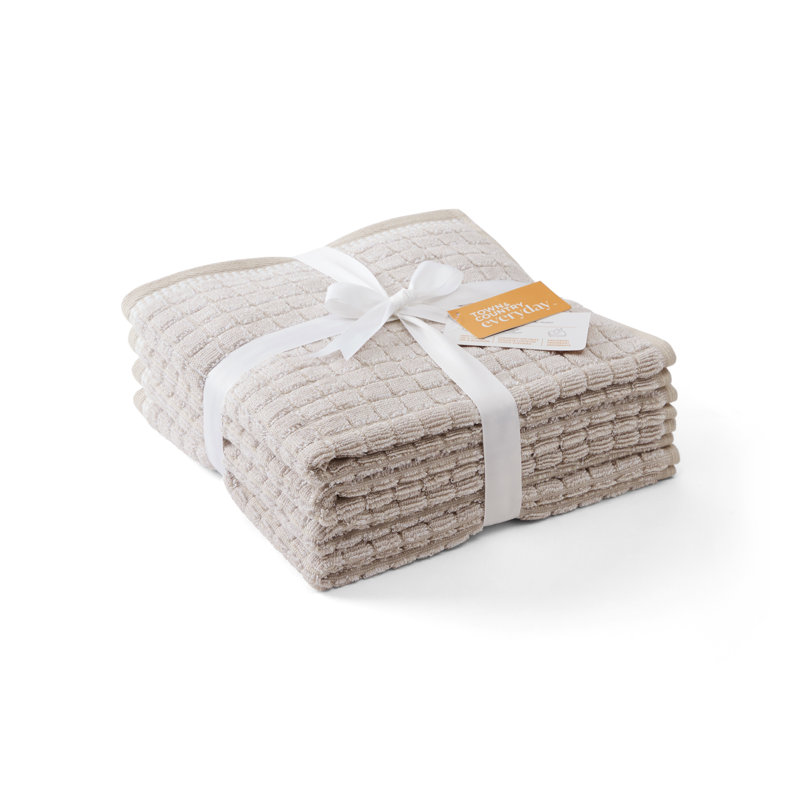 TOWN & COUNTRY EVERYDAY 4-Piece Textured Windowpane Hand Towel Set, 20x30-Inch, 100% Cotton, Beige