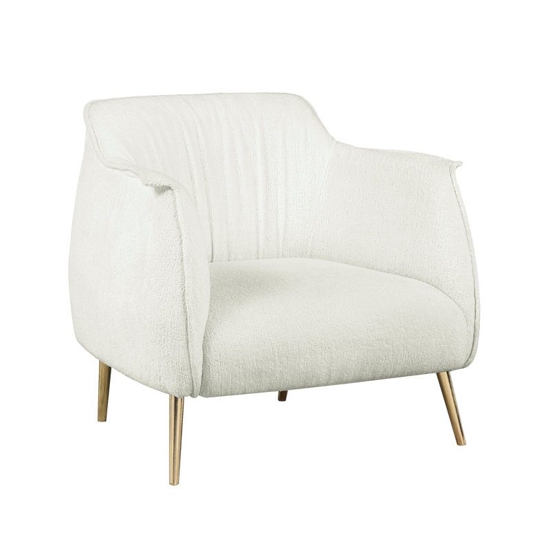 Fauteuil d'appoint blanc Boucle pour espace de vie principal avec pieds en métal robustes, fabrication robuste et or, White
