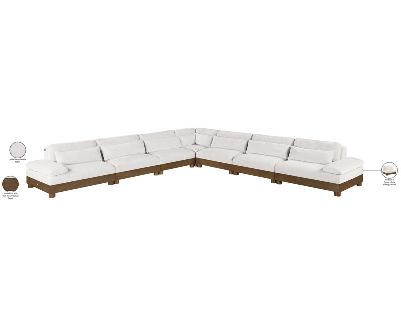 Canapé modulaire rembourré en tissu de chenille de 167,75 po Turin, Tissu chenille crème, Brun