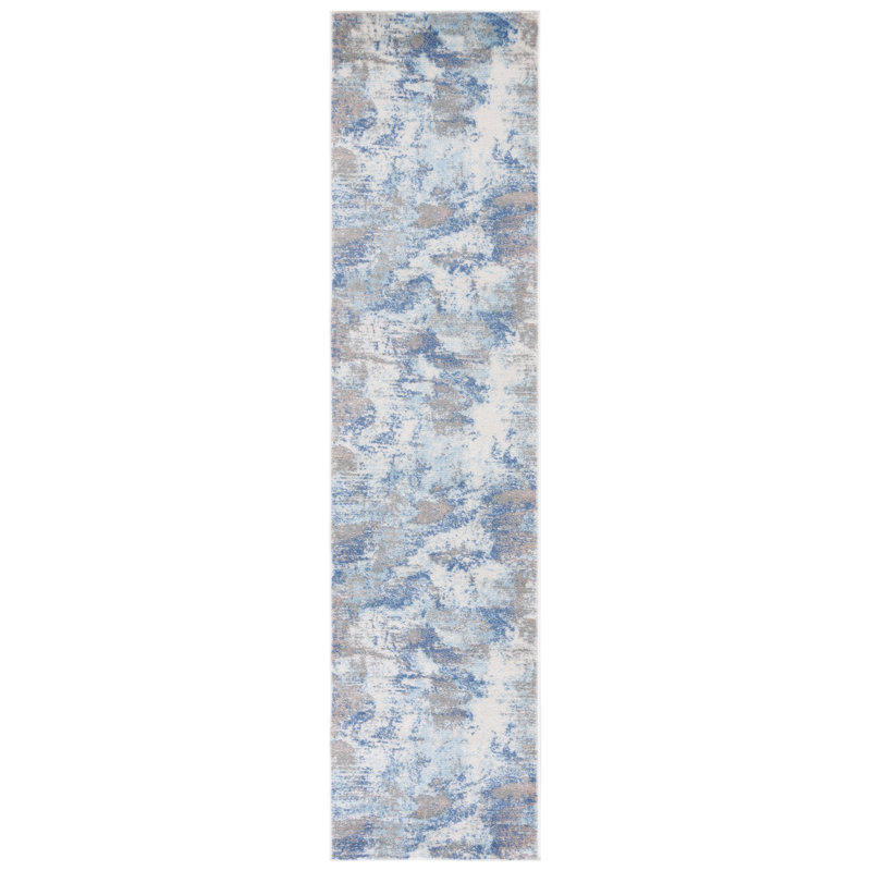 Tapis Strasser 504 bleu clair / gris, Tapis de couloir 2 pi 2 po x 9 pi
