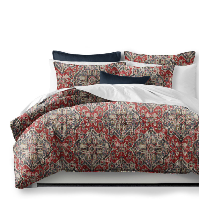Tangier Red/Blue Linen Set Comforter Set, Twin Comforter + 1 Standard Sham