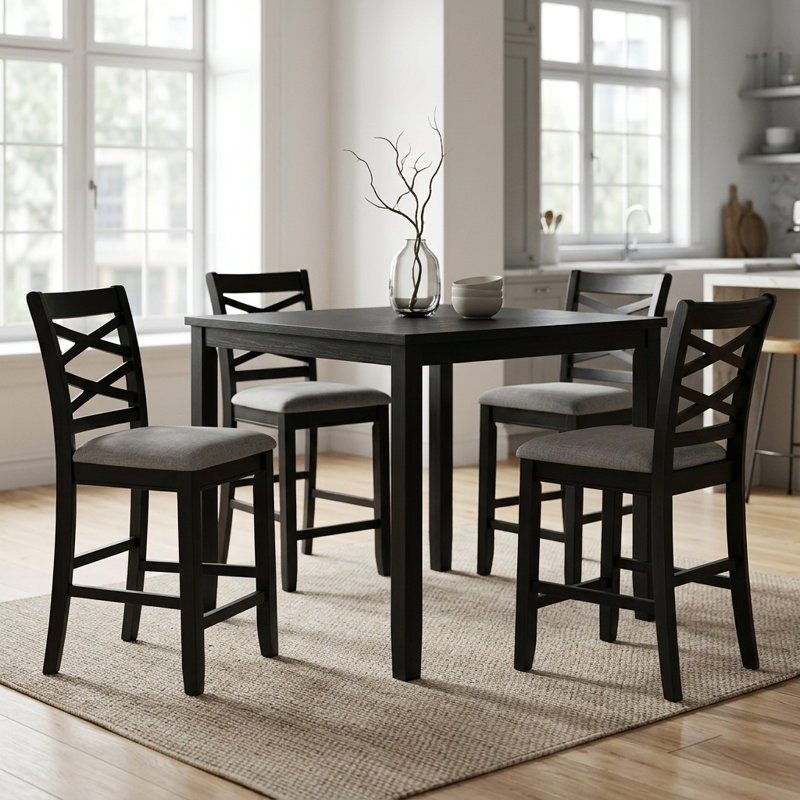 Ensemble de table haute de 5 pièces avec table et 4 chaises grises