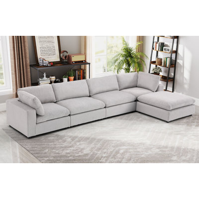 5-Piece Minimalist Modern Soft-Upholstered Sectional With Ottoman
