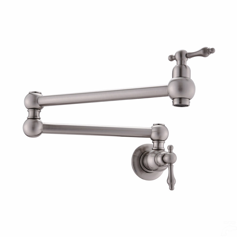 Wall Mount Folding Kitchen Pot Filler Faucet, Brushed Nickel