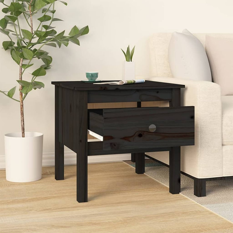 Ivet Solid Wood End Table, Black