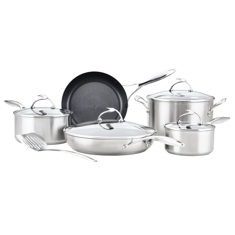 Circulon Steelshield S-Series Stainless Steel induction Hybrid Nonstick Dishwasher Safe 5 Piece Cookware Set with Slotted Turner Utensil Tool