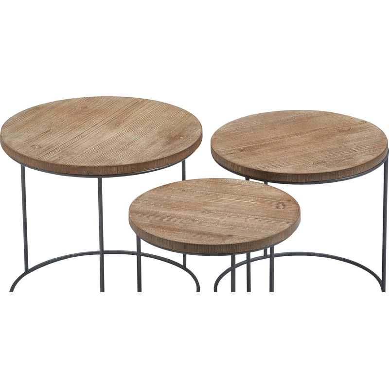 Berkshire 23" Round Distressed Wood and Metal Nesting Side Tables