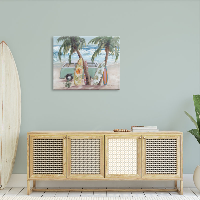 «Summer Waves Tropical Van», art mural sur toile par Pam Britton, H 30 po x l 40 po x P 1,5 po, Toile tendue