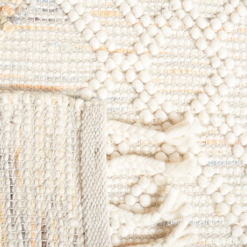 Holtsville Hand Loomed Wool/Jute/Cotton Geometric Rug in Orange/Ivory, Runner 2'3" x 9'
