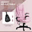 Fauteuil de bureau à 6 points de massage vibrant avec chaleur et dossier haut inclinable en lin avec dossier inclinable, accoudoirs rembourrés et télécommande, rose