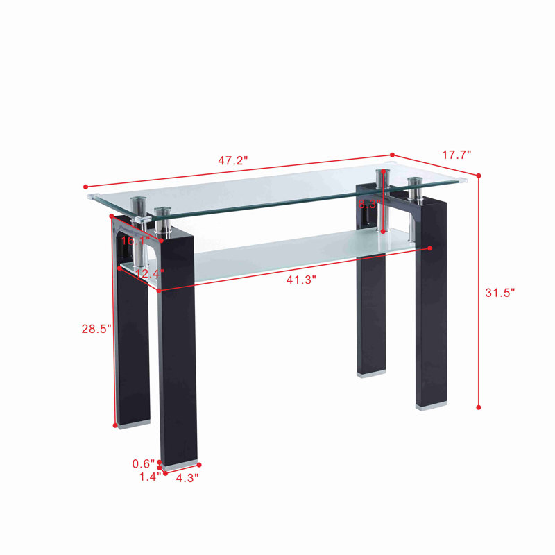 Micheline 47.2'' Glass Top Console Table, Black