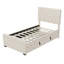 Lit plateforme tapissier simple en velours avec lit gigogne et tête de lit capitonnée à boutons ajustables, sans sommier tapissier, beige
