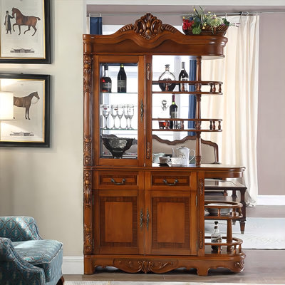 53.15"Brown Solid Wood Retro Double-Sided Wine Cabinet