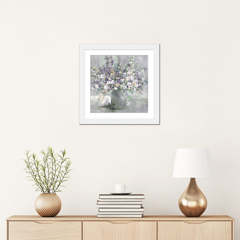 «Farmhouse Lavender», reproduction d'art sur papier encadrée sur papier par Carol Robinson, H 16 po x l 16 po x P 1 po, Blanc