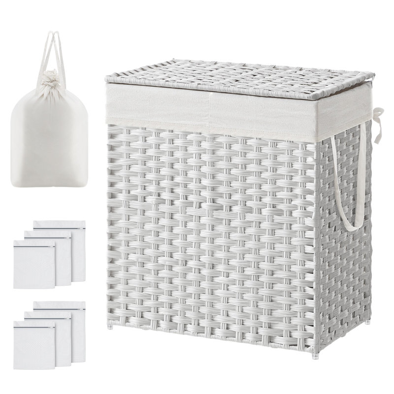 110l Clothes Hamper With 2 Removable Liner Bags, White