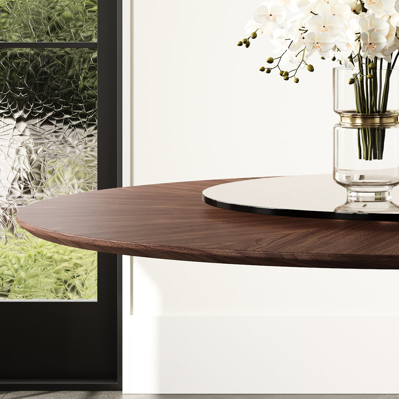 Table de salle à manger ronde de 47 pouces avec 23 pieds en verre trempé paresseux en acier inoxydable avec texture naturelle et attrait moderne