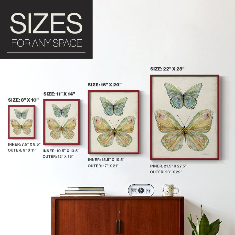 «Botanical Butterfly II», reproduction encadrée - bois massif, Rouge, H 30 po x l 24 po