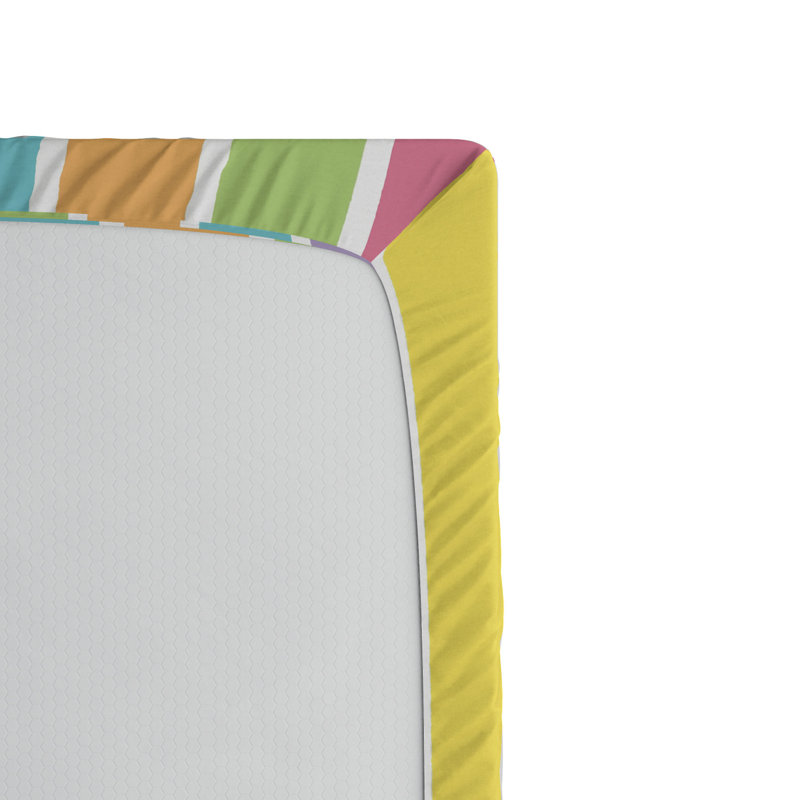 Drap-housse rayé en microfibre, Drap-housse de taille double, Jaune, bleu, rose / rayé 4