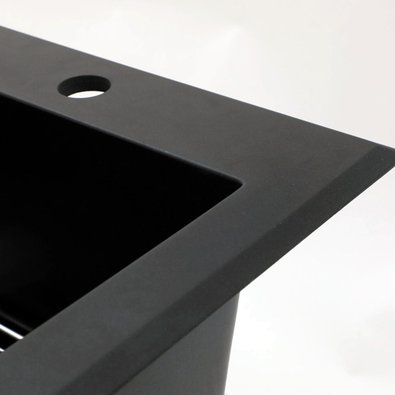 33X22" Kitchen Sink - Quartz, Black Granite Finish, To Dirt Quartz Composite Sink, And Soundproof, Black