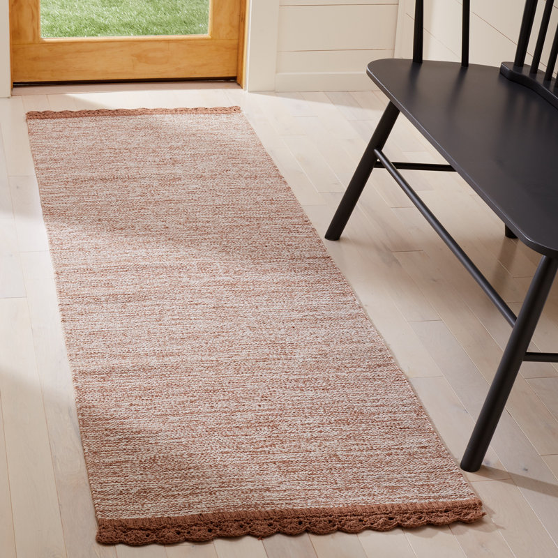 Tapis brun en coton tissé à la main Mohnton, Tapis de couloir 2 pi 3 po x 7 pi