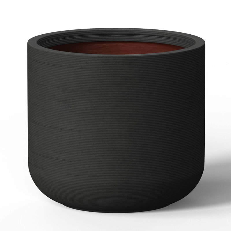 Medium (Upgraded Interior) Concrete Round Planter / Pot With Drainage Holes, Slate Gray (Upgraded Interior)
