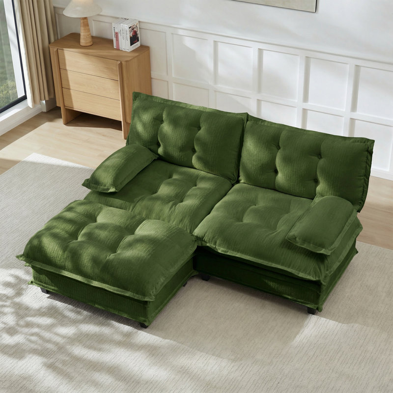 Canapé modulaire en L 77 po avec repose-pieds en forme de L avec repose-pieds en chenille et coussins décoratifs en treillis
