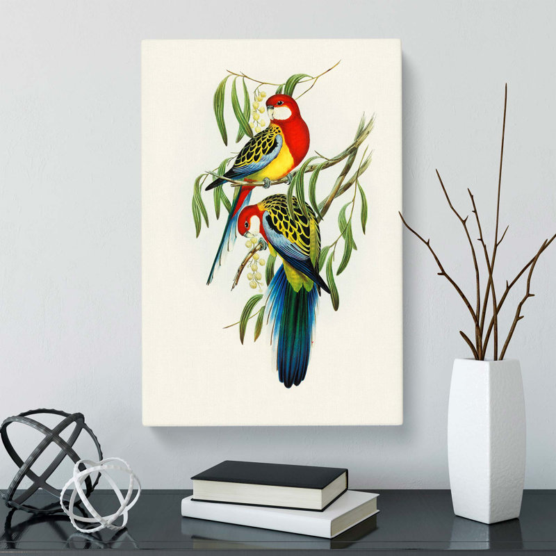 Rose-Hill Parakeets by Elizabeth Gould - Wrapped Canvas, 60cm H x 40cm W x 3cm D