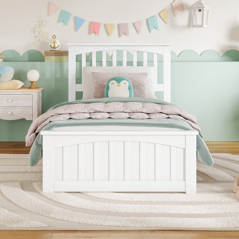 Aritra Solid Wood Low Profile Platform Bed with Matching Footboard, Twin, White