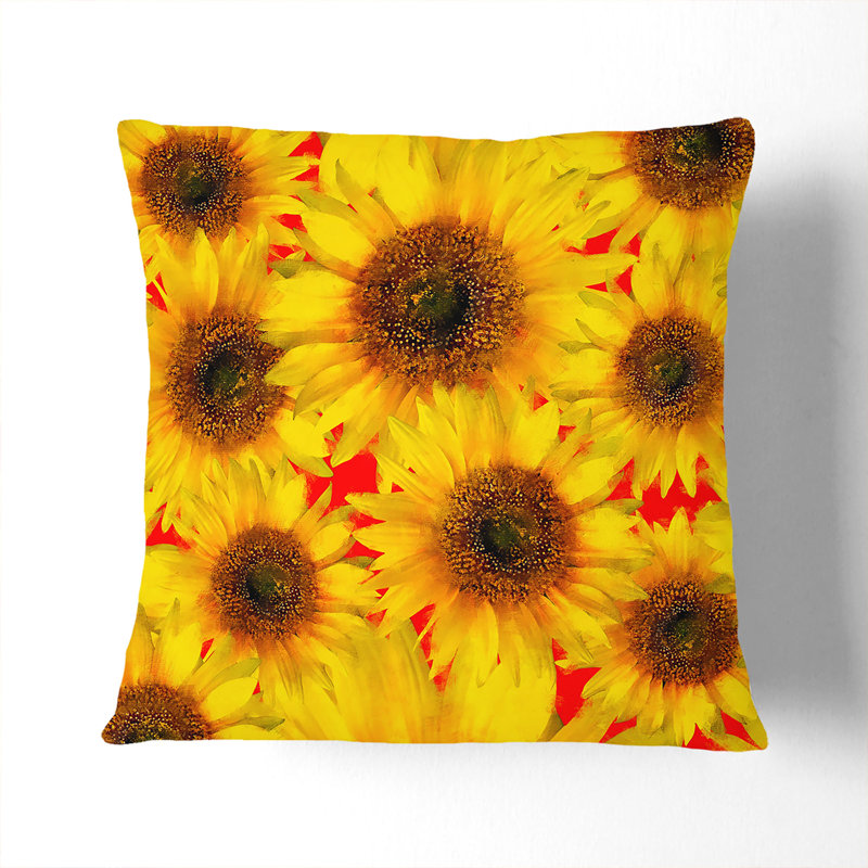 Wall of Sunflowers Painting Cushion with Filling, 55cm H x 55cm W x 20cm D