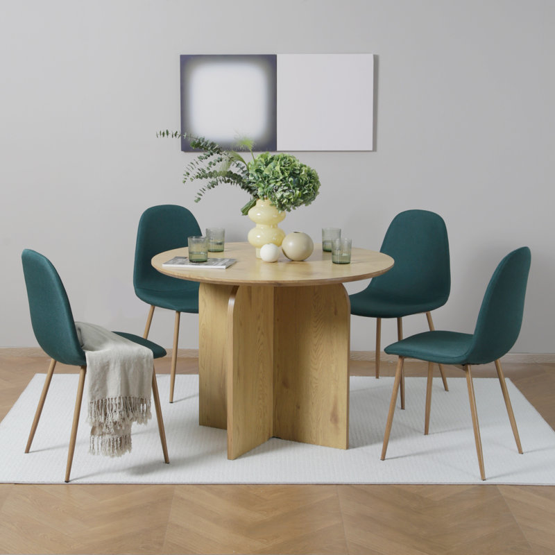 4 - Person Dining Set, Brown, Green/Natural Wood