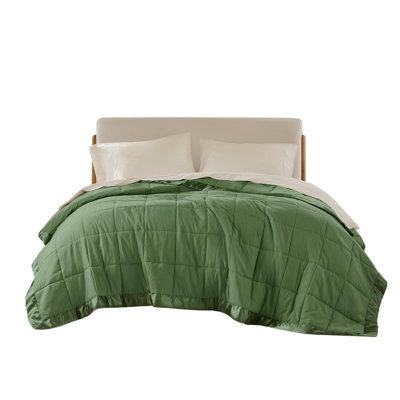 1 PCS Full/Queen Lightweight Down Alternative Blanket With Satin Trim Green