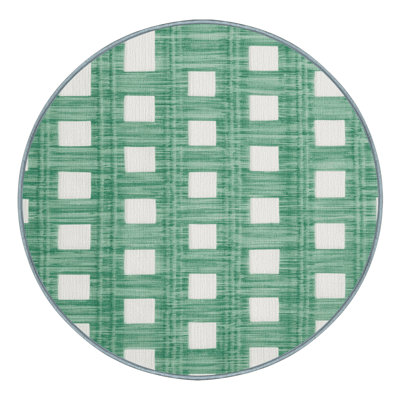 Machine Washable Checkered Green Area Rug
