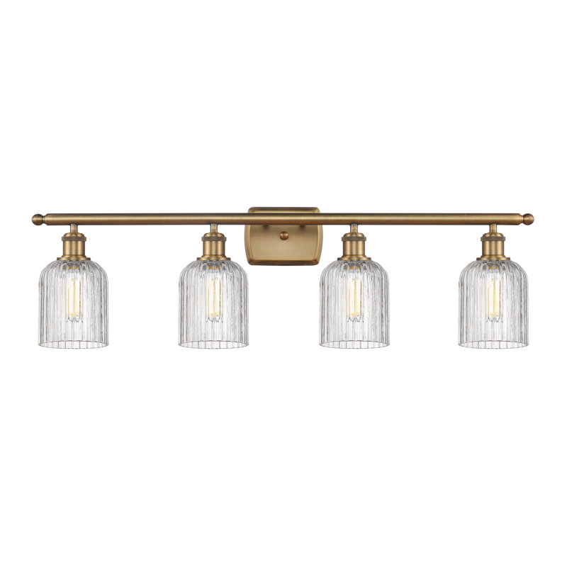 Éclairage pour meuble-lavabo à 4 lumières à intensité variable Fiennes Veil, Laiton brossé, Clear