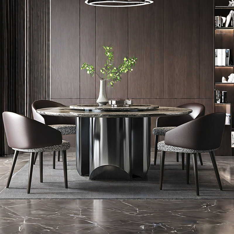 Ensemble de table de salle à manger moderne et simple en marbre de luxe, H 29,52 po x L 53,14 po x l 53,14 po