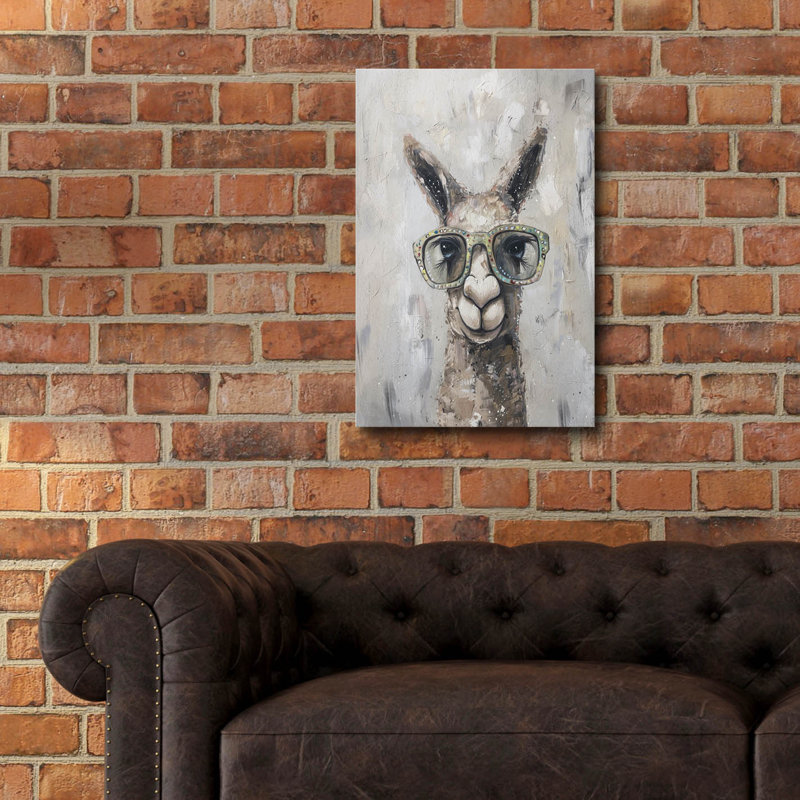 «Llama with Glasses» par Svetlana Aleynikova, art mural en verre acrylique, H 24 po x l 16 po