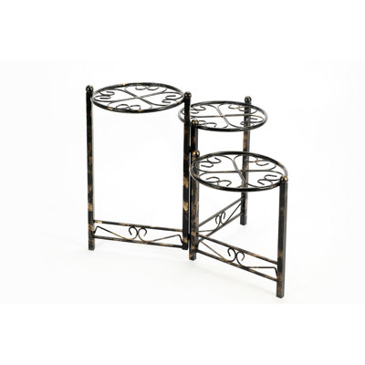 Three Tier Heart Clover Plant Stand - 23.83" Black/Gold Round, Fully Assembled, Cast Metal, Hardened Powder Coat Finish, Gorgeous Design, 21.59" W X H 29.69" L Round Featuring Design Black/Gold, Fade