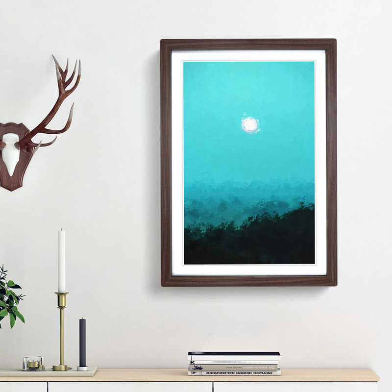 Moon Above Kavala in Greece - Picture Frame Graphic Art Print, Walnut Framed, 65cm H x 48cm W x 2cm D
